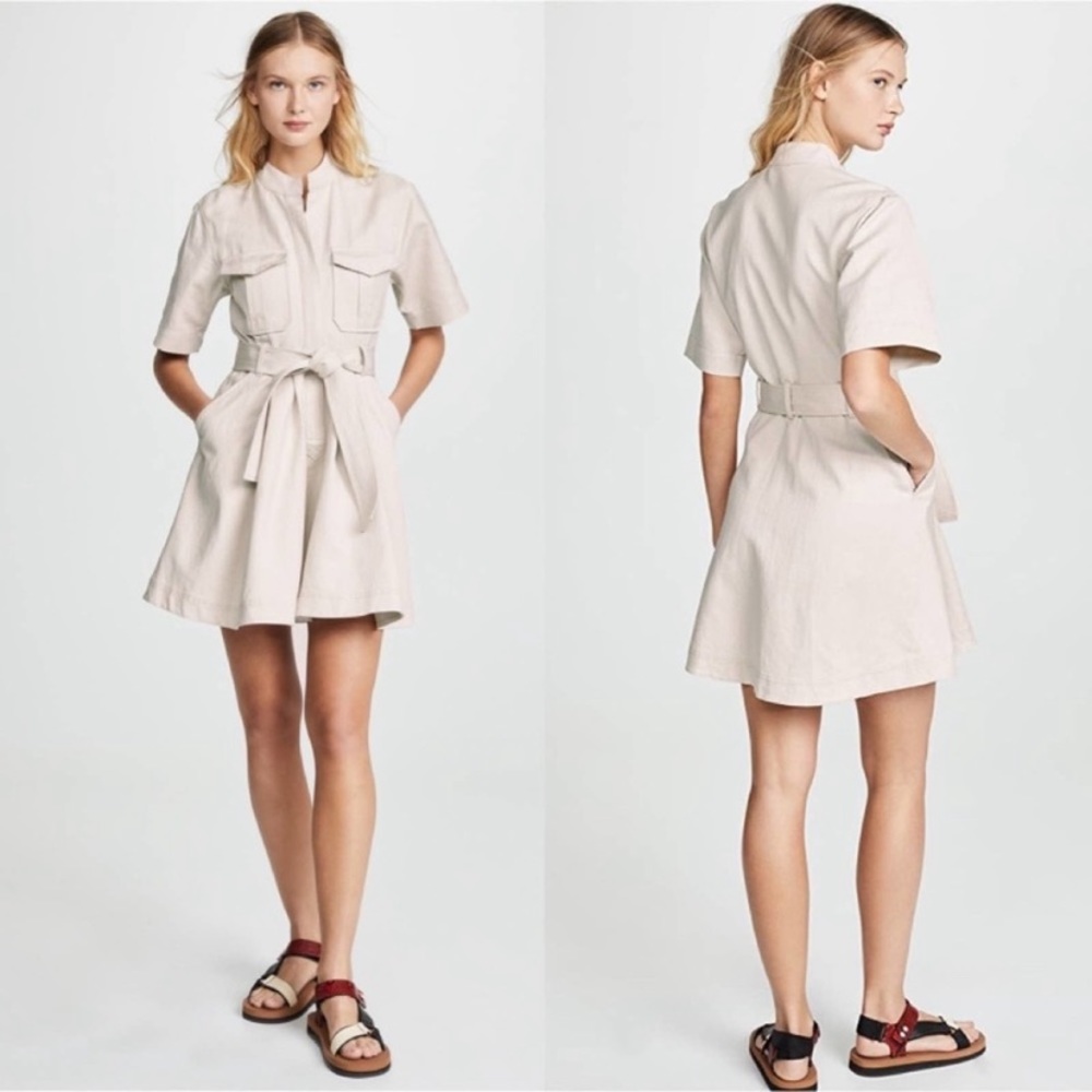 A.L.C Bryn Ivory Cotton Linen Blend Utility Shirt Dress